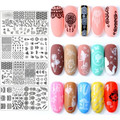 Geometry Cartoon Pattern Nail Stamping Plates Tree Leaves Whirlpool Image Nail Art DIY Nail Tools Transfer Printing Stencil
