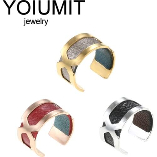 Yoiumit Open Ring Rings Interchangeable Leather Bague Femme Stainless Steel Ring For Womens Simple Fashion Jewelry