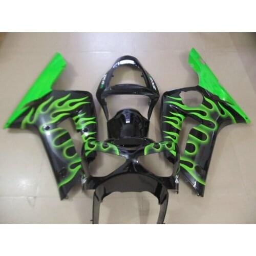Injection molding top selling fairing kit for Kawasaki Ninja ZX6R 03 04 green flames black fairings set ZX6R 2003 2004 OT21