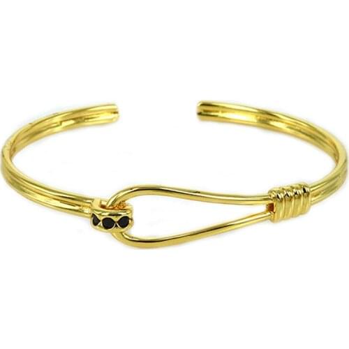 Fashion Men Bangle Famous Brand Bracelet Micro Pave Black CZ Gold Tone Open Cuff Adjustable Bangles for Women Luxury Jewelry