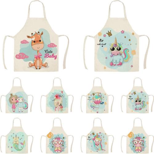 Cartoon Unicorn girl Kitchen Apron For Woman Sleeveless Cotton Linen Aprons Cooking Home Cleaning ToolsJ929
