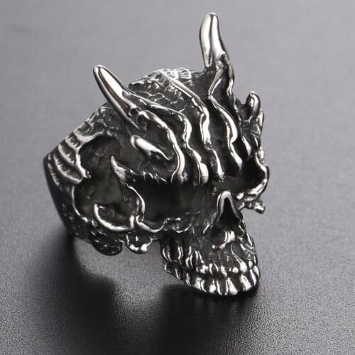 Vintage Gothic Black Dragon Skull Ring Men 316L Stainless Steel Punk Ring Male Heavy Metal Biker Jewelry Dropshipping Store