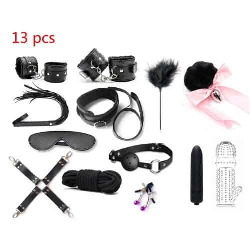 Leather Sex Handcuffs Collar Whip Gag Nipple Clamps BDSM Bondage Rope Erotic Adult Sex Toys For Woman Couples Anal Plug Tail
