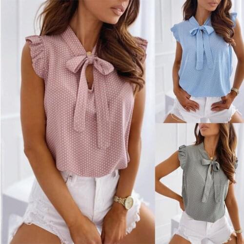 Office Lady Sleeveless Ruffled Edges Polka Dot Neck Strap Shirt Casual Blouse Top female Plus Size Female clothing fashion 2XL