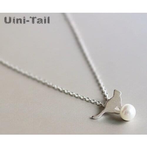 Uini-Tail Hot New 925 Sterling Silver Brushed Pearl Run Kitten Necklace Fashion Trend Flow Sensitive High quality