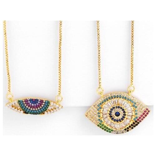 Evil eye multicolor micro pave cz zircon cubic zirconia necklace copper Clavicle gold plated Snake Chain Choker Pendant xbg35