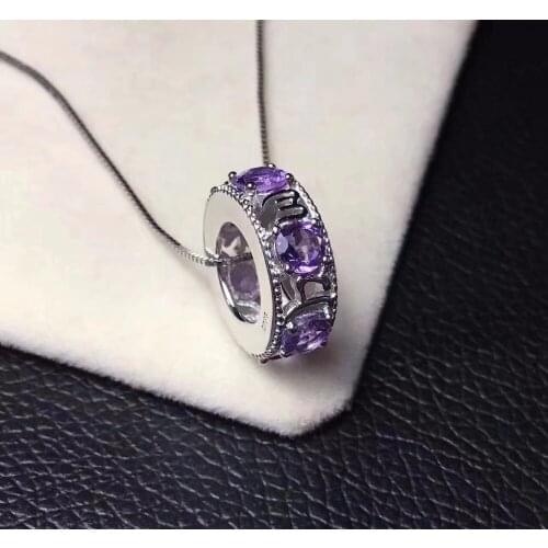 Natural amethyst pendant S925 silver Natural purple crystal Pendant Necklace Transport beads round women gilr party jewelry