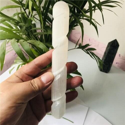 150mm Polished Natural Selenite Crystal Massage Wand " Smooth Spiral Energy Stick Log