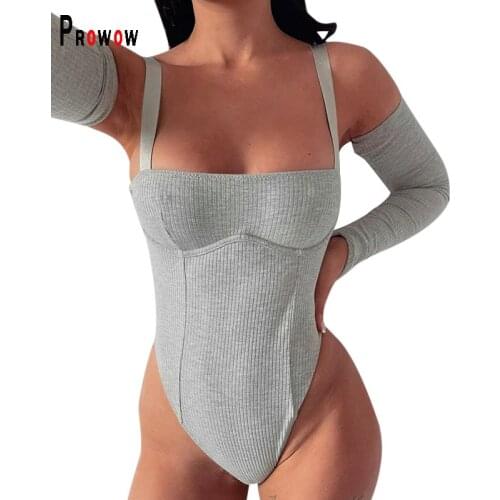 Prowow Women Bodysuits Summer Sleeveless Sling Romper for Woman 2021 New Knitted Solid Color Lady Streetwear Outfits