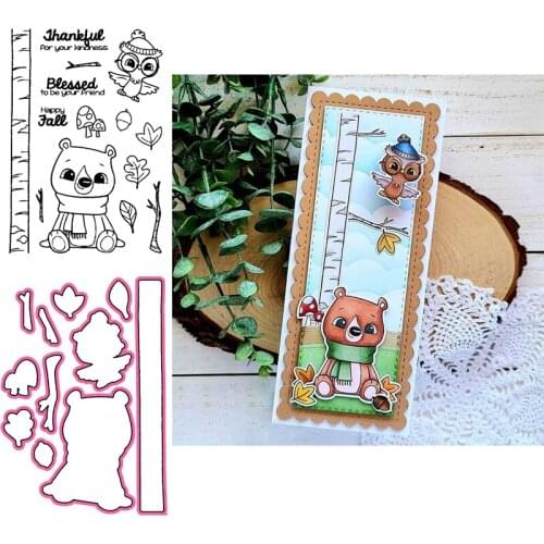 Bear Clear Stamps with Metal Cutting Dies for Diy Scrapbooking Handmade Paper Cards Silicone Transparent Stempels Seal