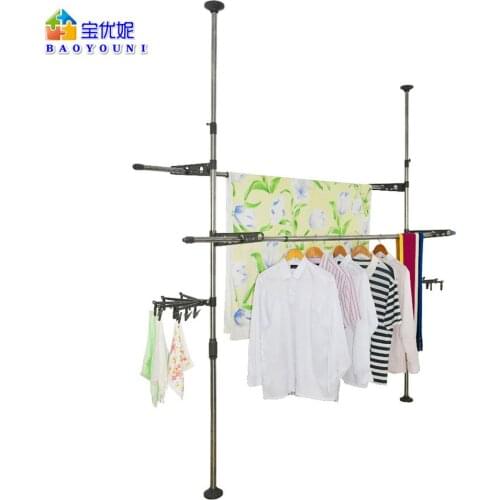 Adjustable Indoor Clothes Drying Rack Garment Rack Coat Stand Rack Drying Hangers Floor to Ceiling Drying Rack +Clip DQ0777-29D