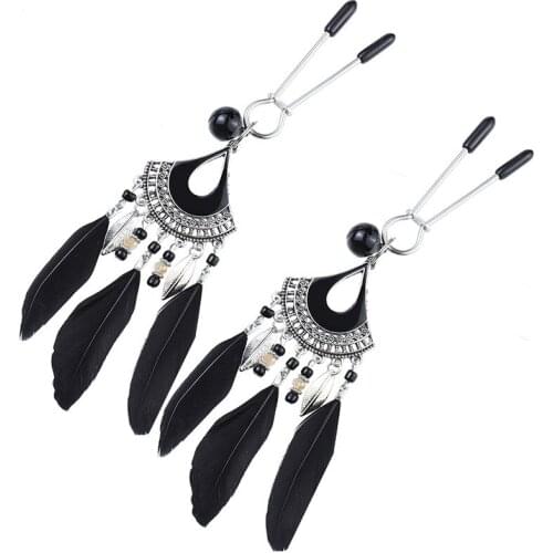 SMQING scalloped feather SM nipple clip set erotic rope BDSM bondage sex toys for couples women flirting exotic accessories