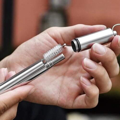 Stainless Steel Straw Portable Reusable Folding Telescopic Straw with Cleaning Brush Bar Party Supplies