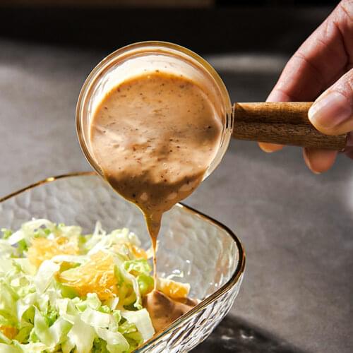 Glass Sauce Dish Gravy Boat Small Condiment Dipping Bowl Mini Milk Cup Glass Coffee Creamer Pitcher with Wood Handle Tableware