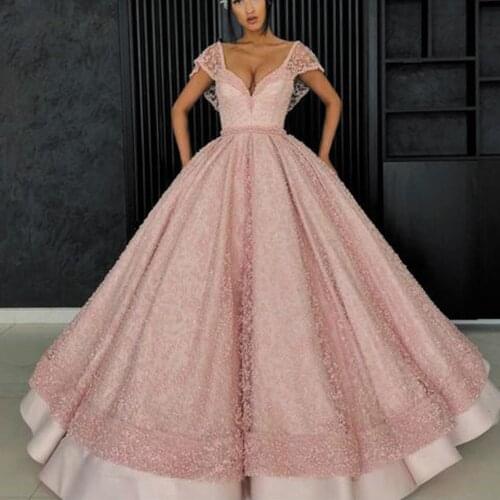 SuperKimJo Sweet 16 Dresses Pink Beaded Prom Dresses Ball Gown Vestidos De Graduación Elegant Luxury Prom Gown