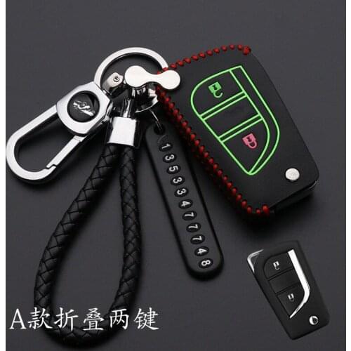 2 Button Luminous Leather Car Key Fob Shell Cover Case For Toyota Auris Corolla Avensis Verso Yaris Aygo Scion TC IM 2015 2016