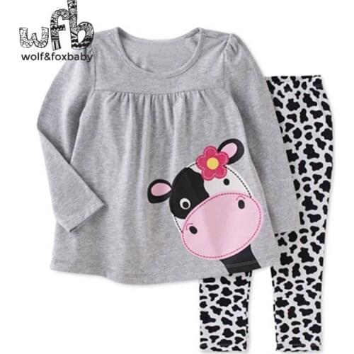 Retail1-6 years children sets full-sleeves O-neck+pants printing cartoon Cows kids children spring autumn fall