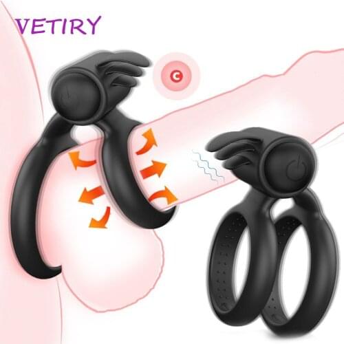 Vibrator Penis Ring Sex Toys for Men Erection Delay Ejaculation Double Cock Ring Couple Lover Clitoris Stimulation Penis Enlarge