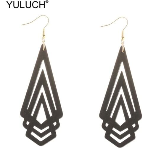 YULUCH Trendy Elegant Geometric Hanging Earings for Lady 2019 Fashion Black Wooden Personality Drop Earrings Jewelry Accessories