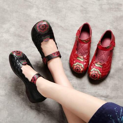 Tilocow Handmade Women Flats Shoes Genuine Leather Mary Janes Spring Autumn Rome Style Casual Slip On Flat Shoes Woman