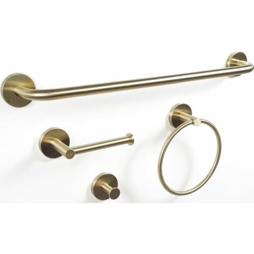 Brushed Gold Round Towel Ring Single Towel Bar Toilet Kitchen Paper Holder Robe Towel Coat Hooks Bathroom Accessories Set