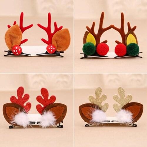 1 Pair Of Hair Accessories Gold Powder Antlers and Mink Hair Clips New Year Party Baby Girl Hairpin Children Christmas Gifts