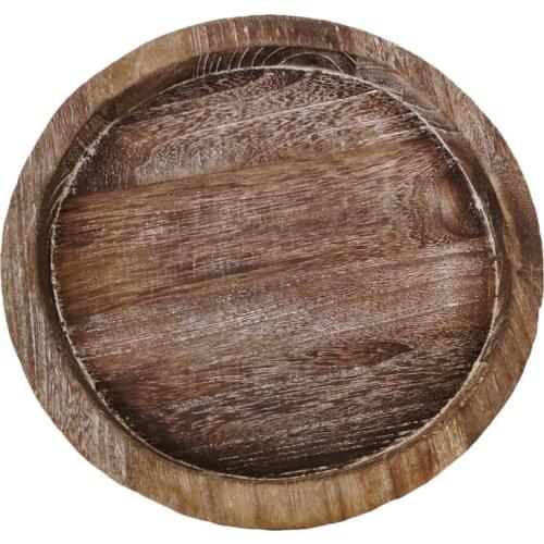 1Pc Home Round Candle Tray Wooden Simple Candle Holder Table Decor Light Brown