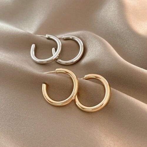 2021 Hot Ins Simple Metal Earring For Women 18K Gold Silver Hoop Earrings Colorfast Jewelry Gift For Girls Vintage Eardrop