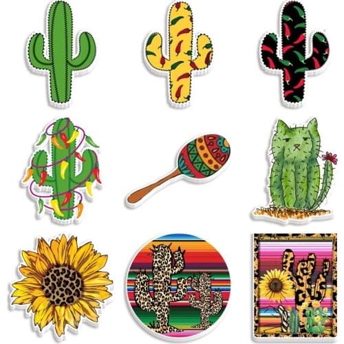 30pcs Acrylic Mexican Style Cactus Pattern Printed Planar Resins DIY Craft For Home Decoration Accessories Custom