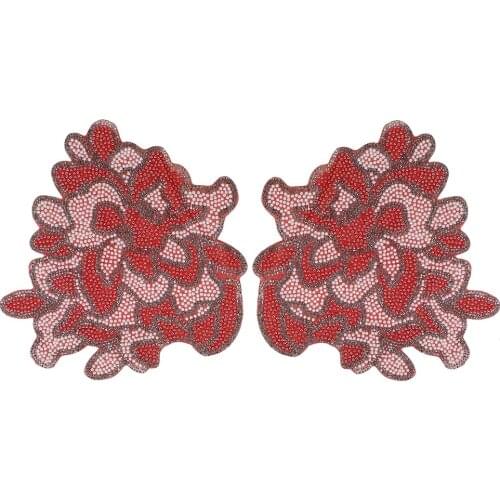 5pairs Beads Hot Fix Motif Rhinestones Pair Applique Iron on Sticker Patches Applique Embellishment For Clothes Decorated T2760
