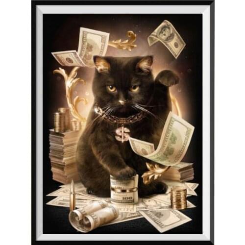 5D Diamond Painting Money Black Cat Animal Diamond Inlay Embroidery DIY Round Cross Stitch Home Decoration New Year Gift