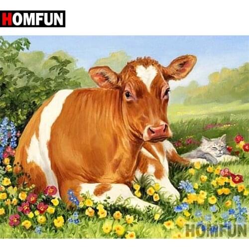 HOMFUN 5D DIY Diamond Painting Full Square/Round Drill "Animal cow" Embroidery Cross Stitch gift Home Decor Gift A09320
