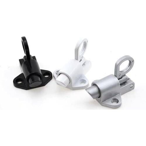 Aluminum Door Latch Lock Window Gate Security Pull Ring Spring Bounce Door Bolt Safety Latch Hasp Sliding Lock Black