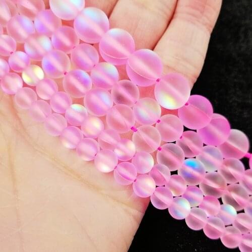 YHBZRET Natural Stone Matte Pink Labradorite Shimmer Crystal 6/8/10MM MoonStone Loose beads for Jewelry making DIY bracelets
