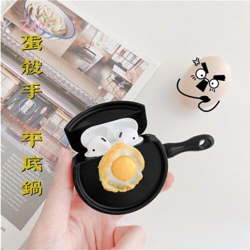 New 3D Cute Cartoon Frying Eggs in a Pan Headphone Case for Airpods Pro 2 1 Charging Case Protective Cover With Hooks