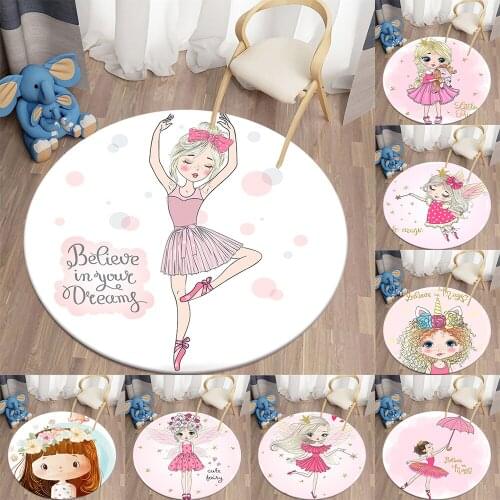 Decorative Round Carpet Cartoon Ballet Girls Print Area Rugs Bedroom Carpet Floor Mat Anti-slip Childrens Rugs Mat for Children