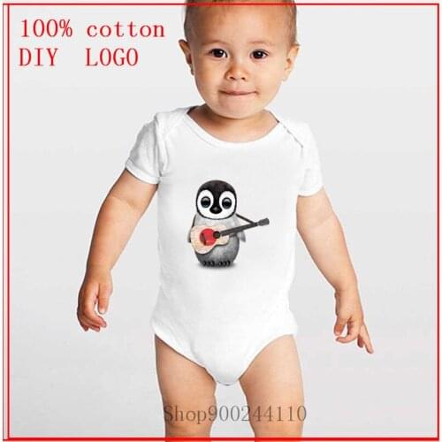Baby Penguin Playing Japanese Flag Guitar printed Baby Bodysuits Summer Funny Infant Newborn Boys Girls Cotton Jumpsuit Fashion