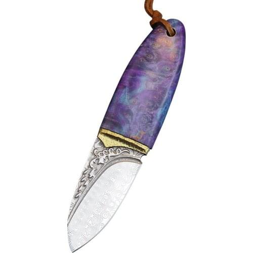 Phantom-small olive collection knife/imported forging Damascus core steel (85 layers) blade carving (parthenocissus leaf totem