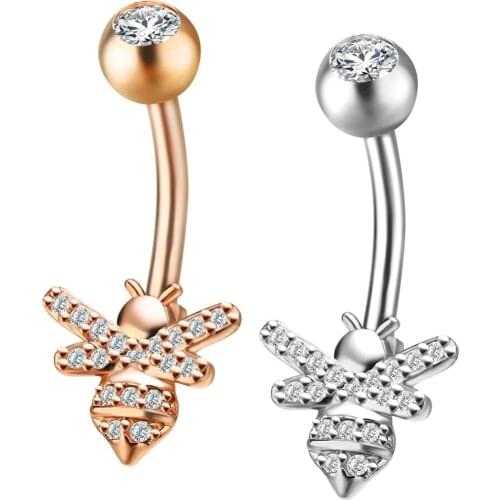 Stainless Steel piercing ombligo Crystal Jewelry Fashion Women Honeybee Navel Belly Button Ring Shellhard pendientes mujer moda