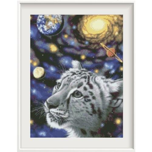 Cosmic White Tiger Counted Cross Stitch Kits Animal Patterns Printed Fabric Embroidery 11CT 14CT DIY Crafts Needlework Paintings