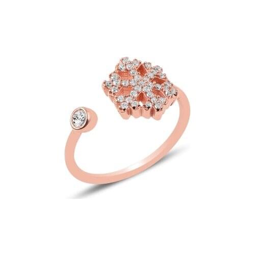 KUTAYDAN Zircon Cubic Zirconia Adjustable Tall Snowflake Ring 925 Sterling Silver