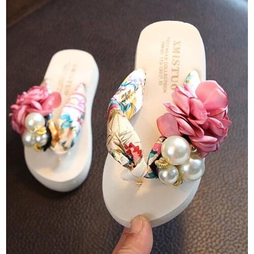 Summer new non-slip children flip-flops girls fashion beach sandals female flower slippers female wear-resistant