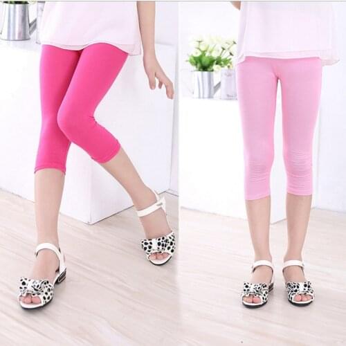 2019 Summer Girls Modal Cotton Legging Bottoms Knee Length Pants Kids Candy Color Children Cropped Leggings for Girl 2-8years