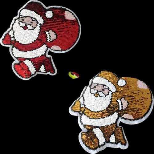 Logo Patch Red Sequins Patches Reversible Change Color Santa Claus Christmas Eve Stcikers For Clothes T-Shirt Free Shipping