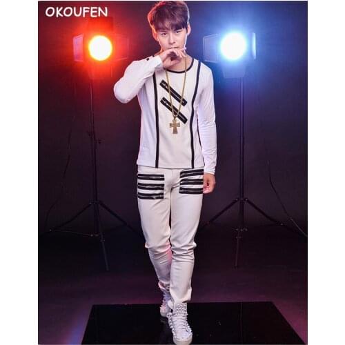 2018 New Slim Long-sleeved T-shirt DS Costumes Nightclub bar DJ Singer Stage wear Party dance performance set