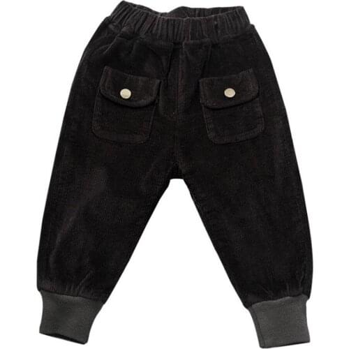 Boys New Design Full Length 2-10Y Solid Color Pencil Design Fleece Pants Korean Style Fleece Trousers
