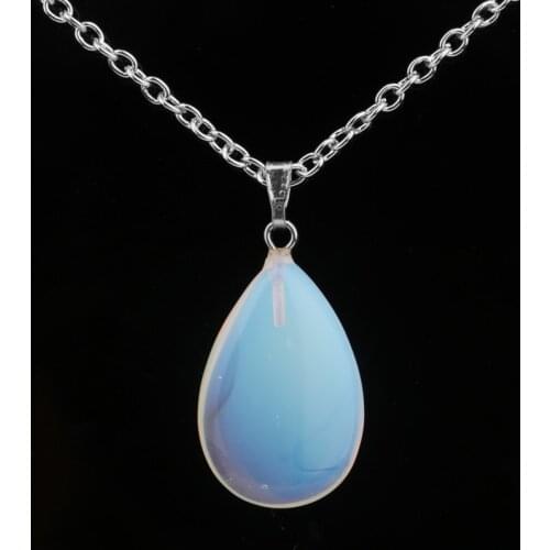 Bespmosp Charm Water Drop Nature Stone Jewelry Opal Sky Blue Gem Stone Quartz Pendant Necklace Women Girl Gift Necklaces Collier