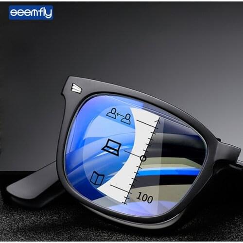 Seemfly Progressive Multi-focal Anti Blue Light Lens Reading Glasses Women Men Clear Presbyopia Eyeglasses Diopters +1.0 +4.0