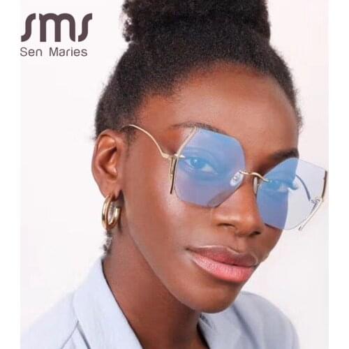 New Rimless Oversized Sunglasses Women Men Luxury Fashion Metal Square Female Sun Glasses Gradient Colorful Shades UV400 oculos