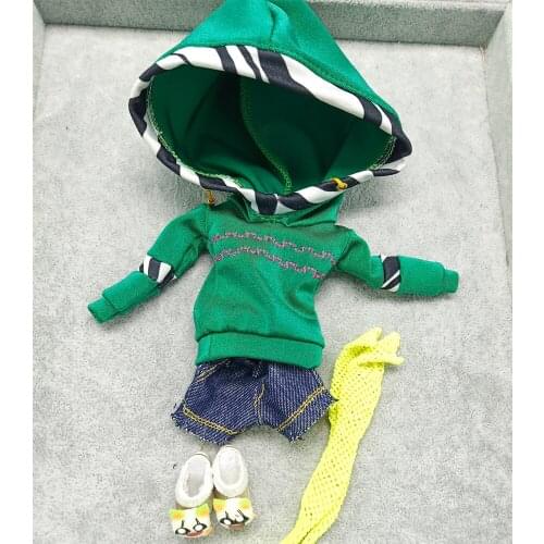 Handmade BJD Clothes Green Sweatshirt Shoes Pants Long Socks Fits 26 cm 1/6 Doll Sets Feel Free to Match Bjd Boneca Accessory
